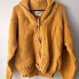 Original Montgomery UK Mustard Toggle Knit Wool Sweater XL Made in England